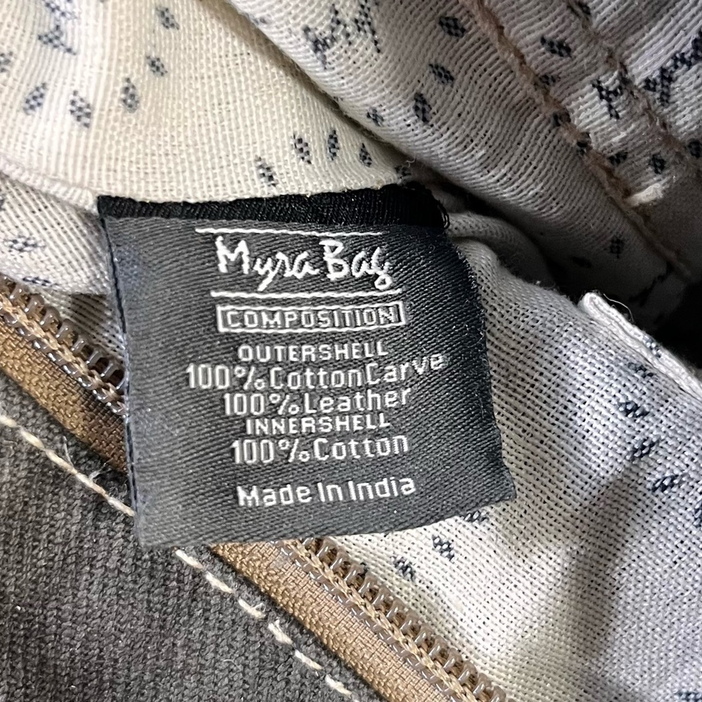 Myra Bag Handmade Crossroads Backpack Upcycled Canvas Cowhide Leather Patchwork - Picture 8 of 16